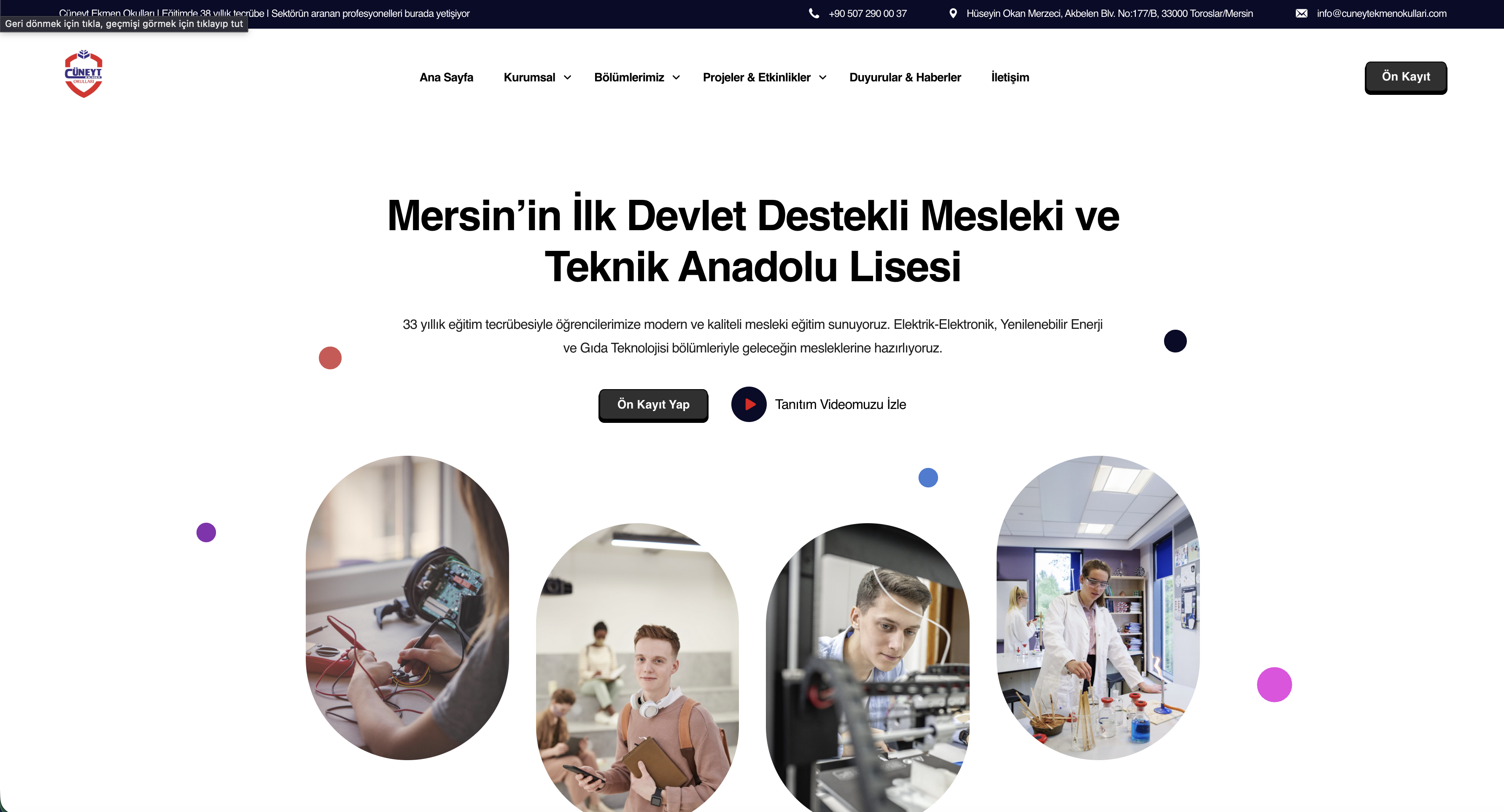 Cüneyt Ekmen Okulları web sitesi ekran görüntüsü