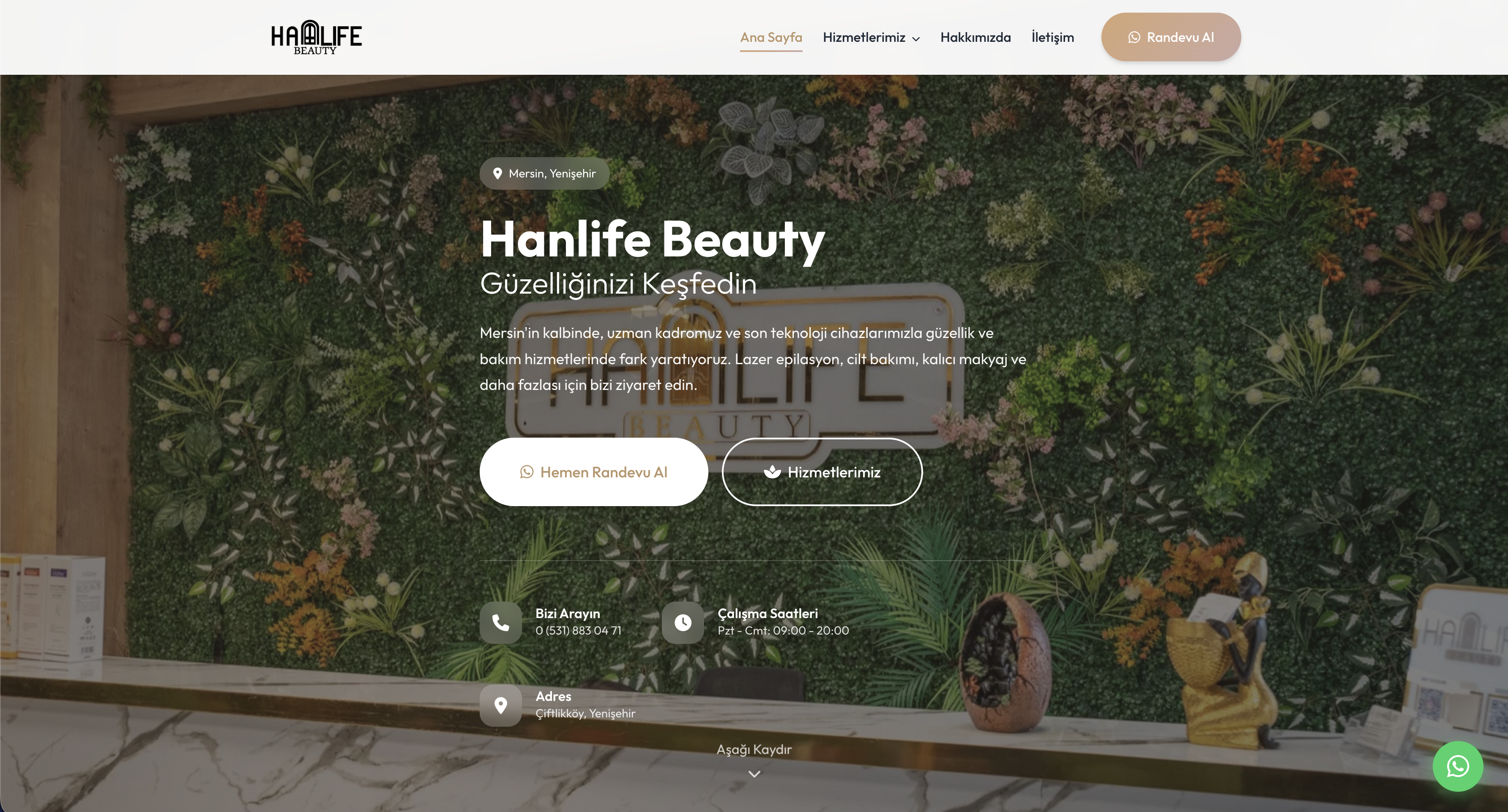 Hanlife Beauty web sitesi ekran görüntüsü