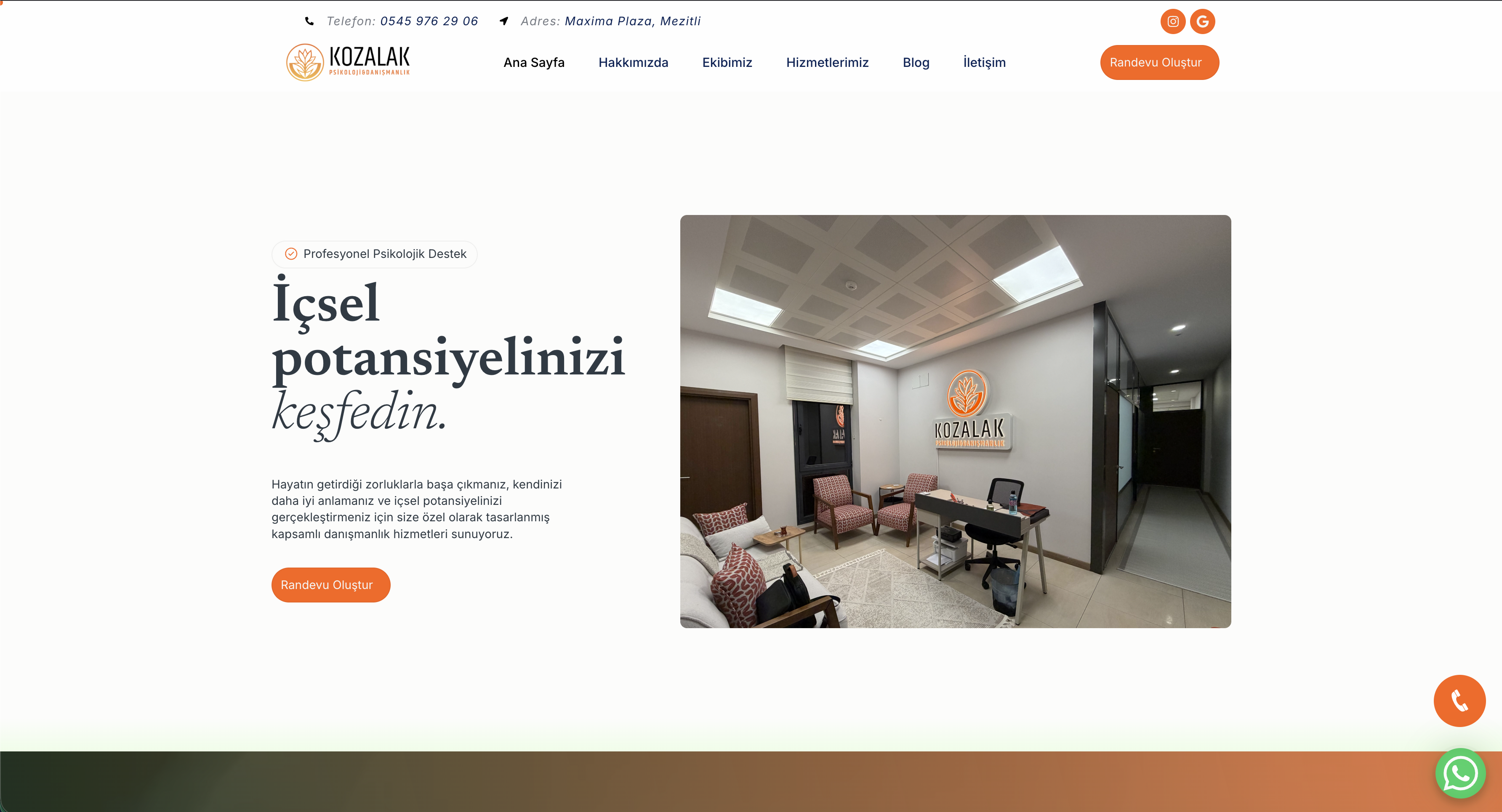 Kozalak Psikoloji web sitesi ekran görüntüsü