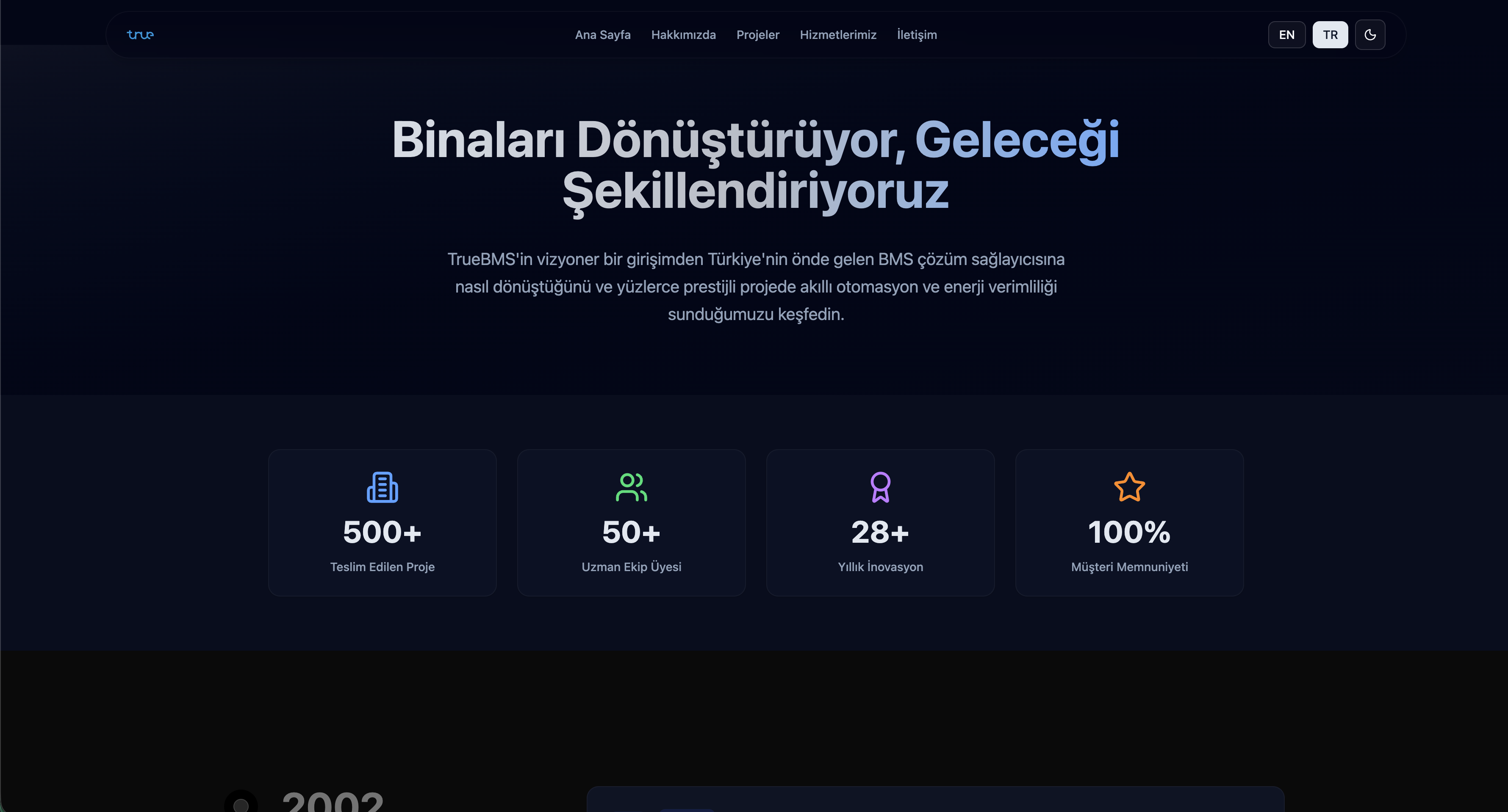 TrueBMS web sitesi ekran görüntüsü
