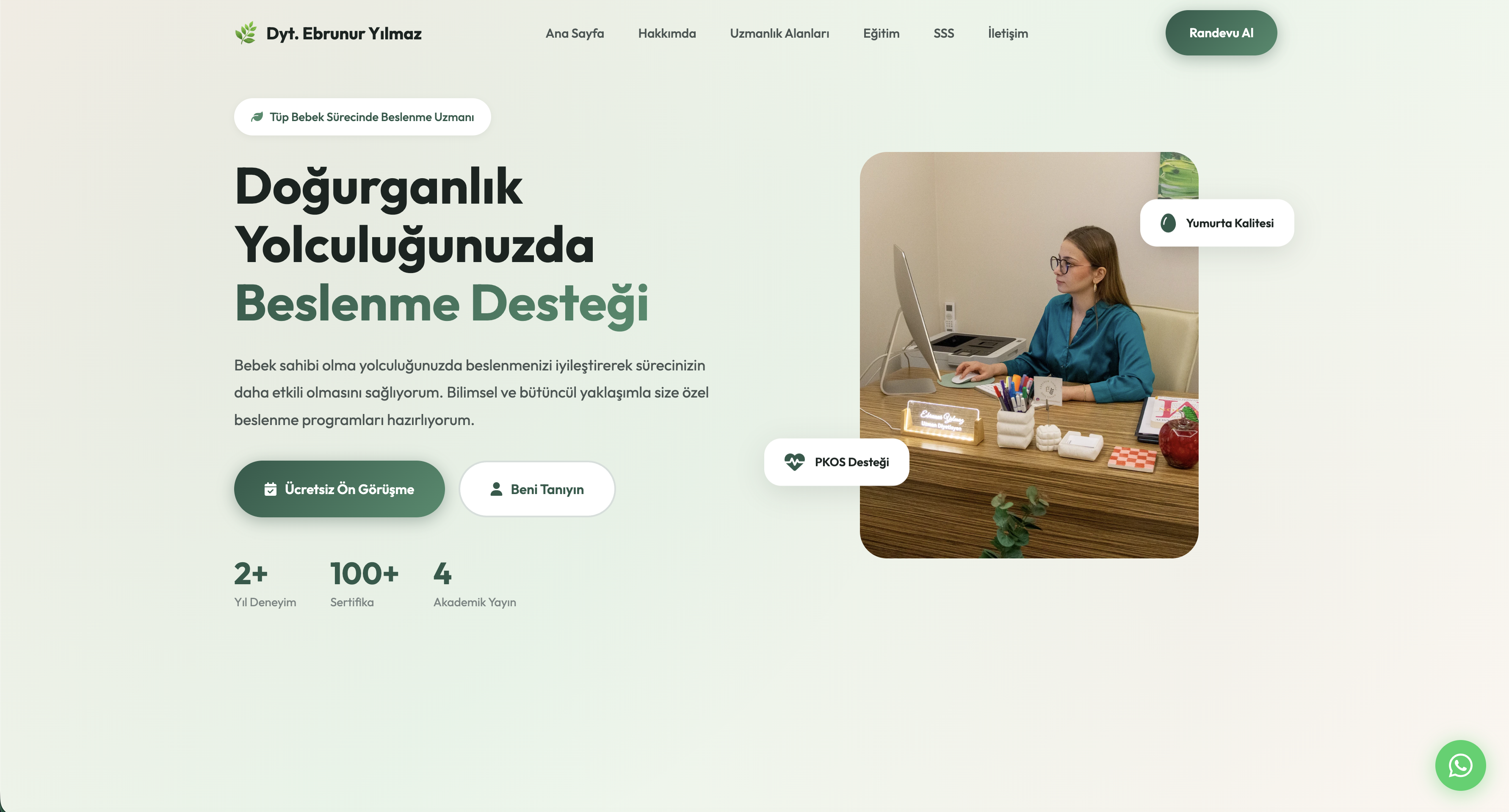 Tüp Bebek Diyetisyeni web sitesi ekran görüntüsü